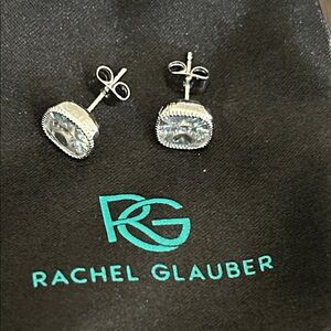 Silver CZ Cushion Stud Earrings - Clear